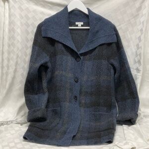 JJill Ribbed-Collar Plaid Sweater Jacket